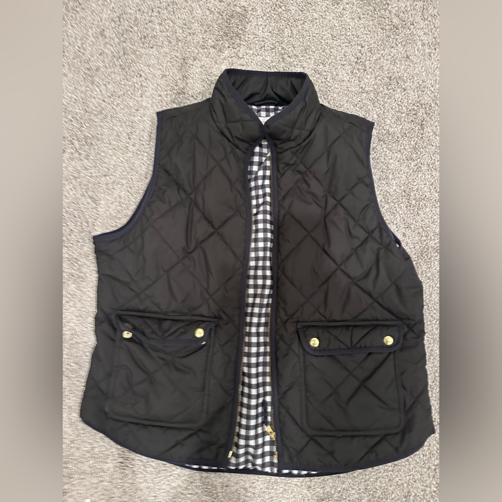 J. Crew Black Quilted Vest with Checkered Lining - Picture 2 of 4